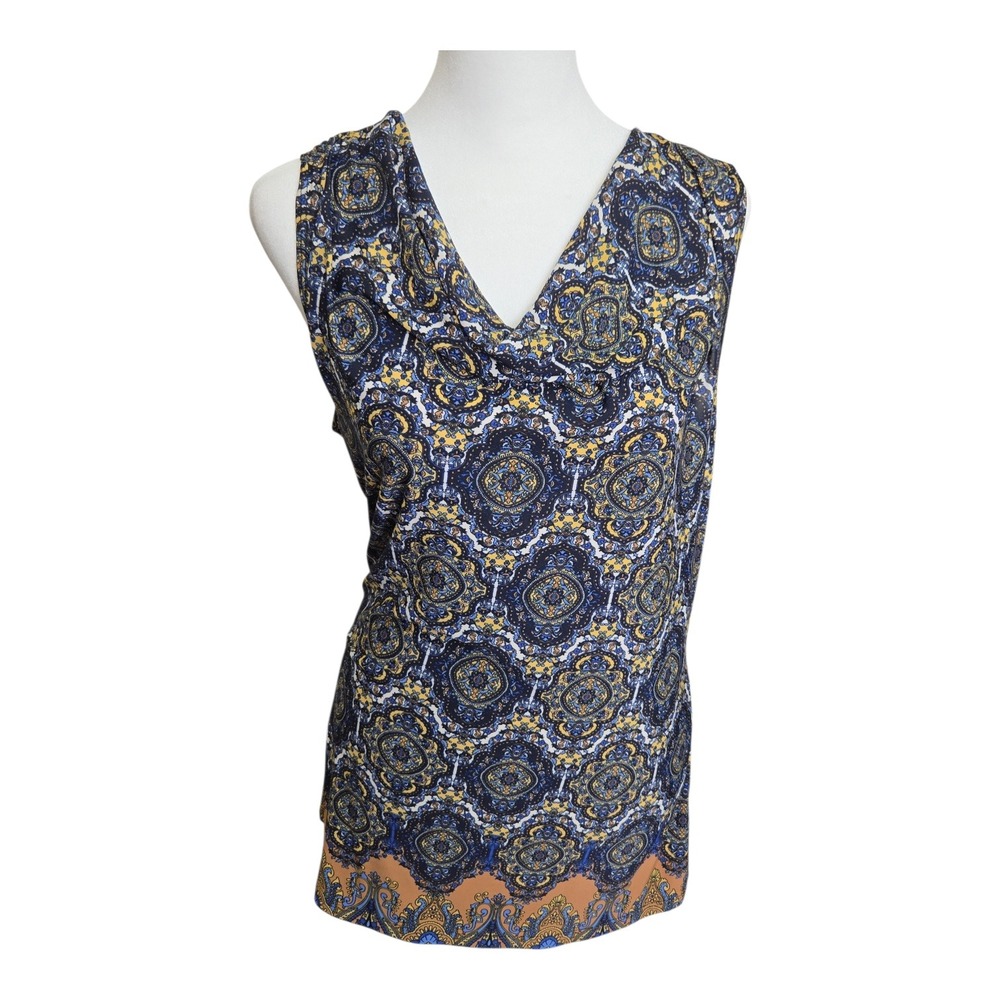 SHANNON FORD‎ NEW YORK Womens Sleeveless Cowl Neck Top Med Paisley Print Boho